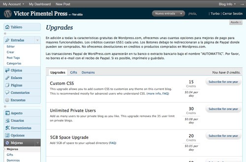 Extras de pago para WordPress.com