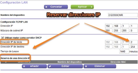 IP fija, reserva de direcciones
