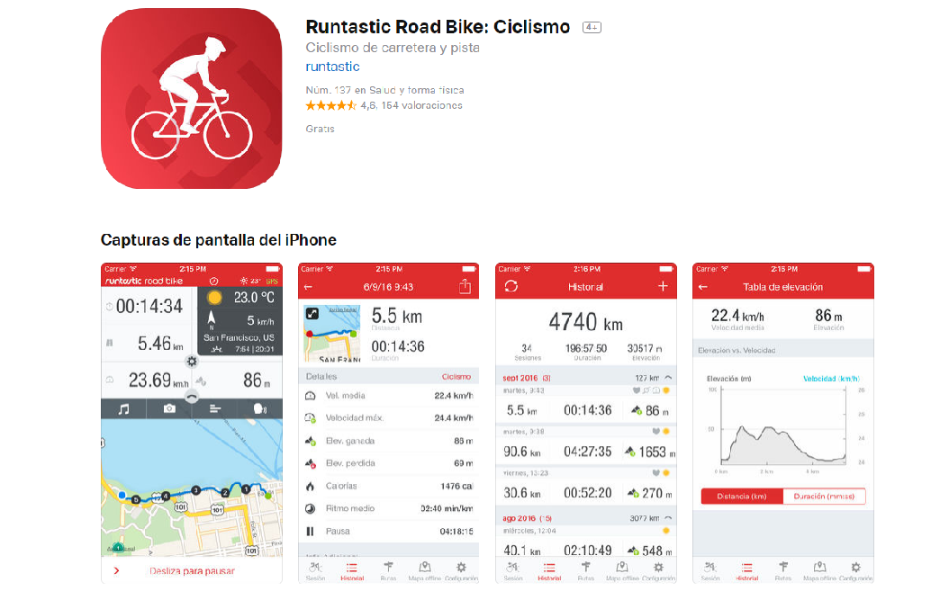 aplicaciones para montar en bici: runtastic road bike