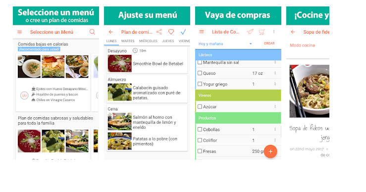 Recetas calendario, aplicación Android para preparar menús semanales