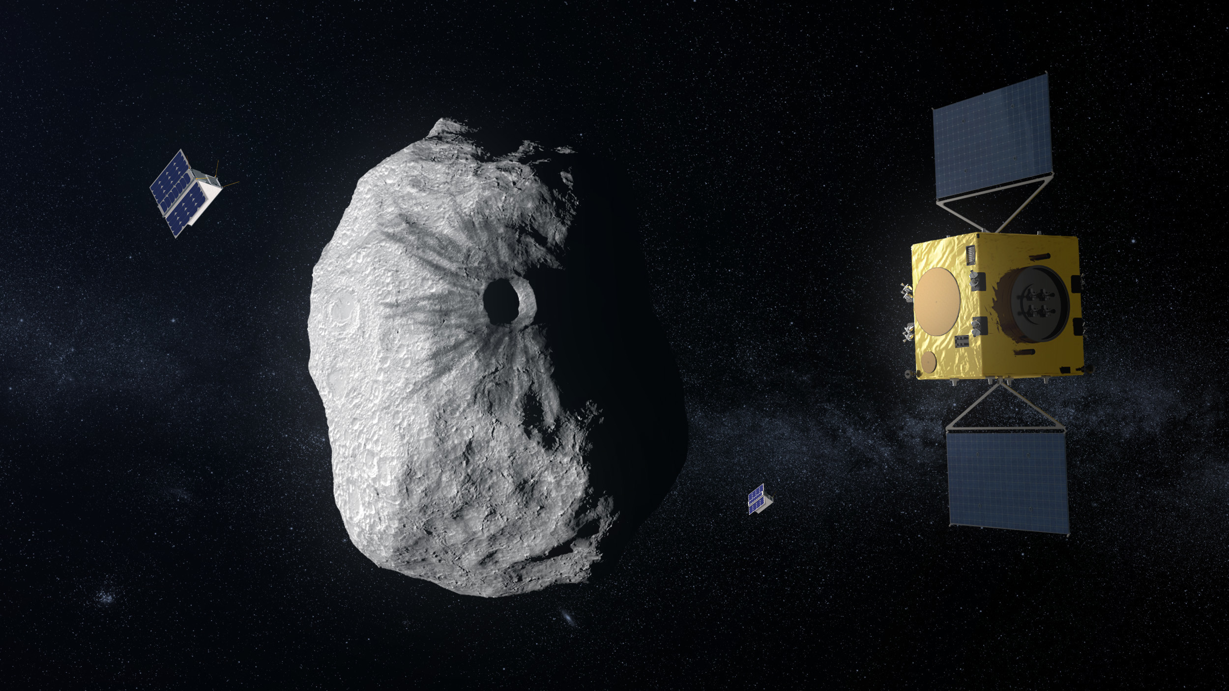Representación del asteroide y el proyecto HERA