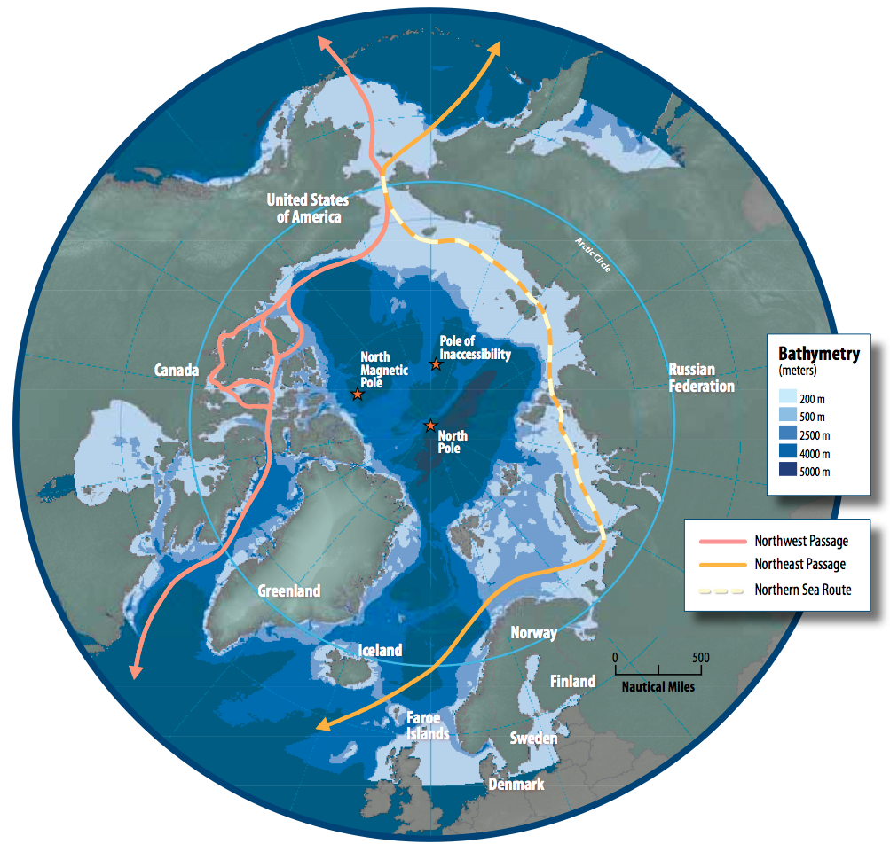 Nuevas rutas marítimas en el océano Ártico.