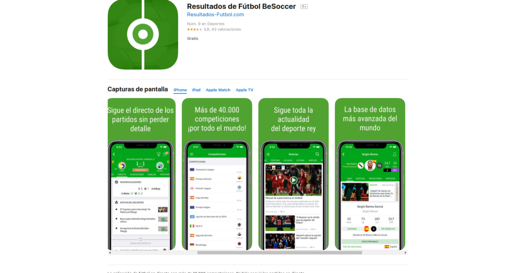 Resultados de Fútbol, aplicaciones para seguir la liga de fútbol