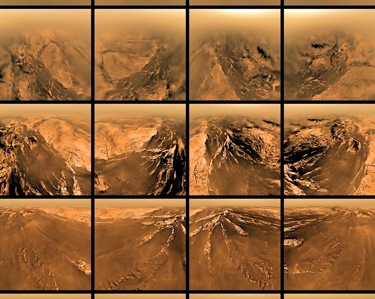 mapa de Titán e imágenes de su superficie
