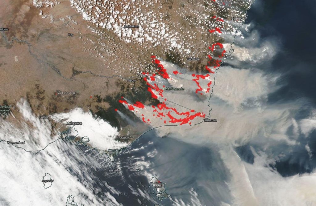humo de los incendios de Australia según la NASA