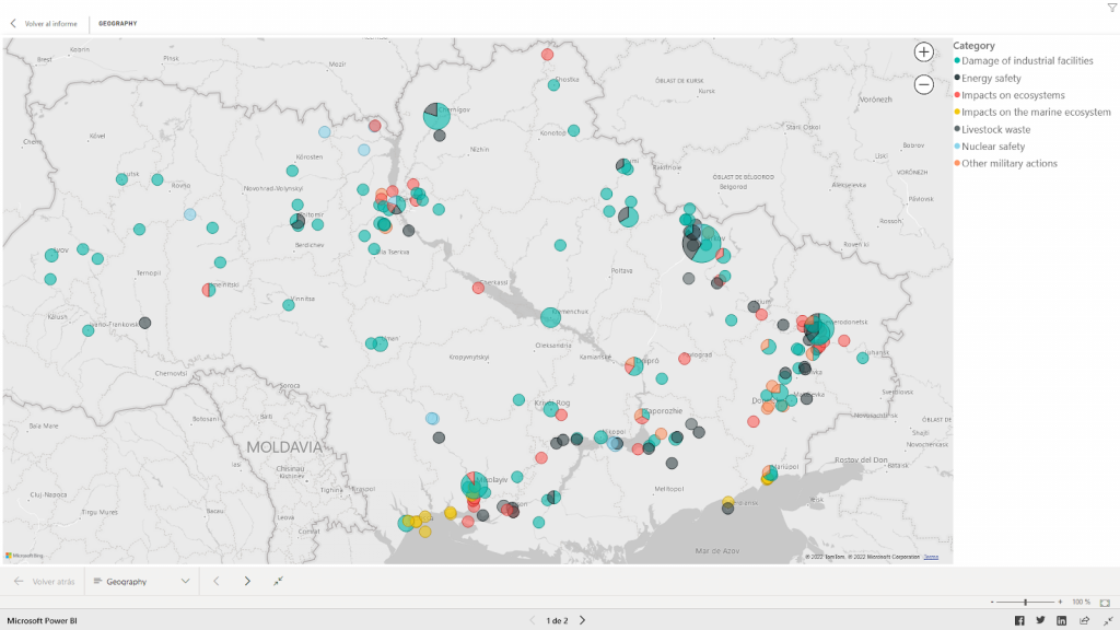 mapa de los daños medioambientales de la guerra de Ucrania