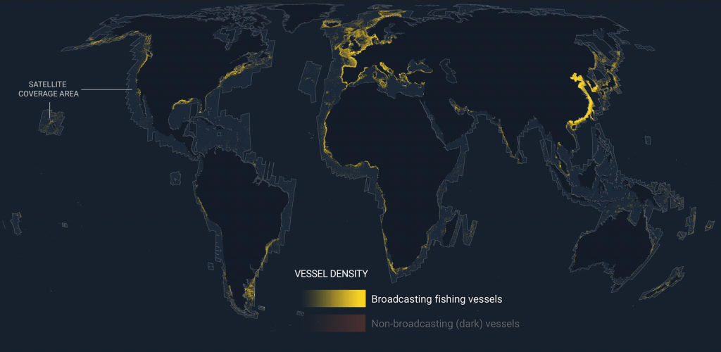 captura del mapa de flotas oscuras de Global Fishing Watch