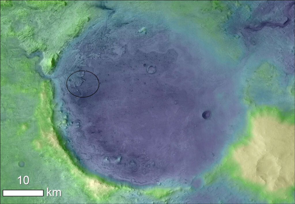 imagen real del cráter Jezero tomada por la ESA