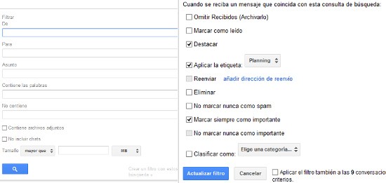 Crear filtros en Gmail