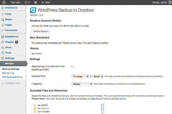 wordpress backup to dropbox