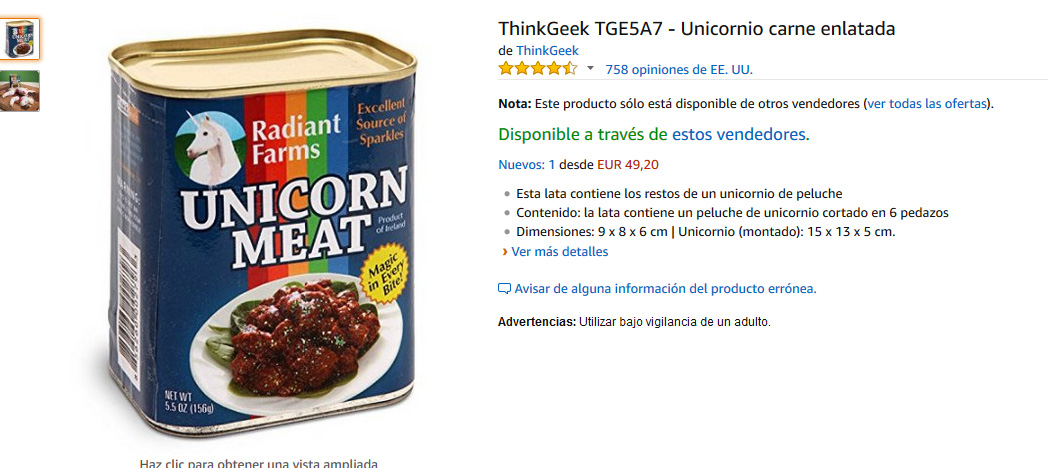 Carne de unicornio. Productos locos a la venta en Amazon