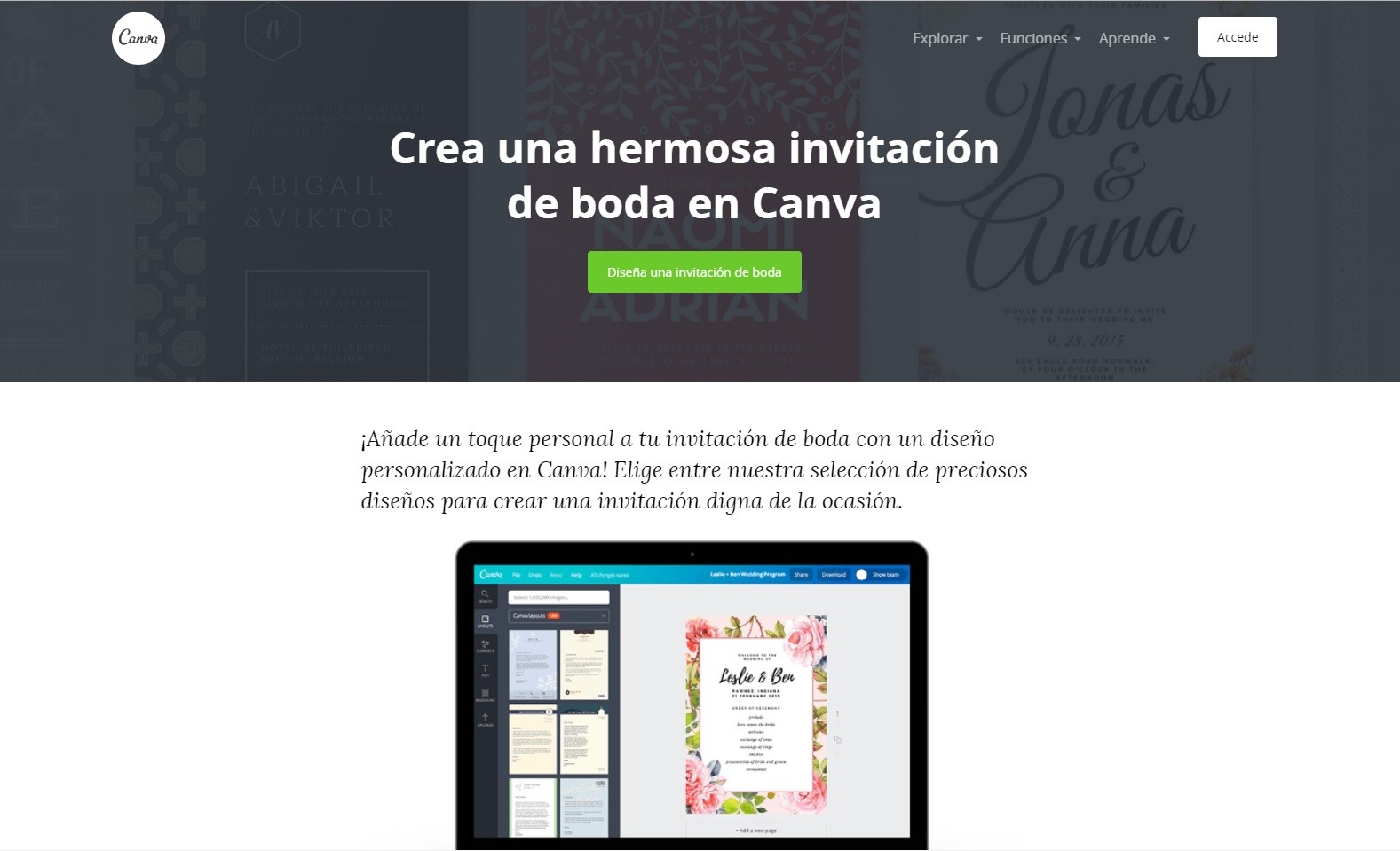 Canva, una web para diseñar invitaciones de boda