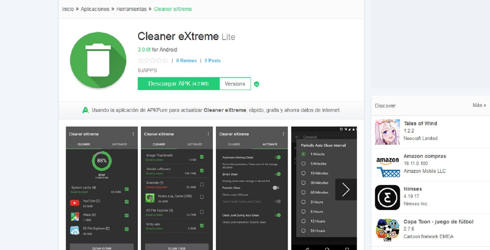 Cleaner extreme es un famoso limpiador Android