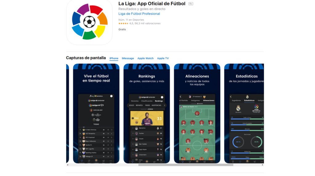 La Liga, aplicación para seguir la liga de fútbol española