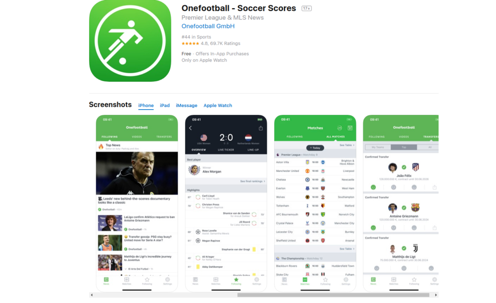 Onefootball: noticias de fútbol, aplicación para seguir la liga de fútbol española