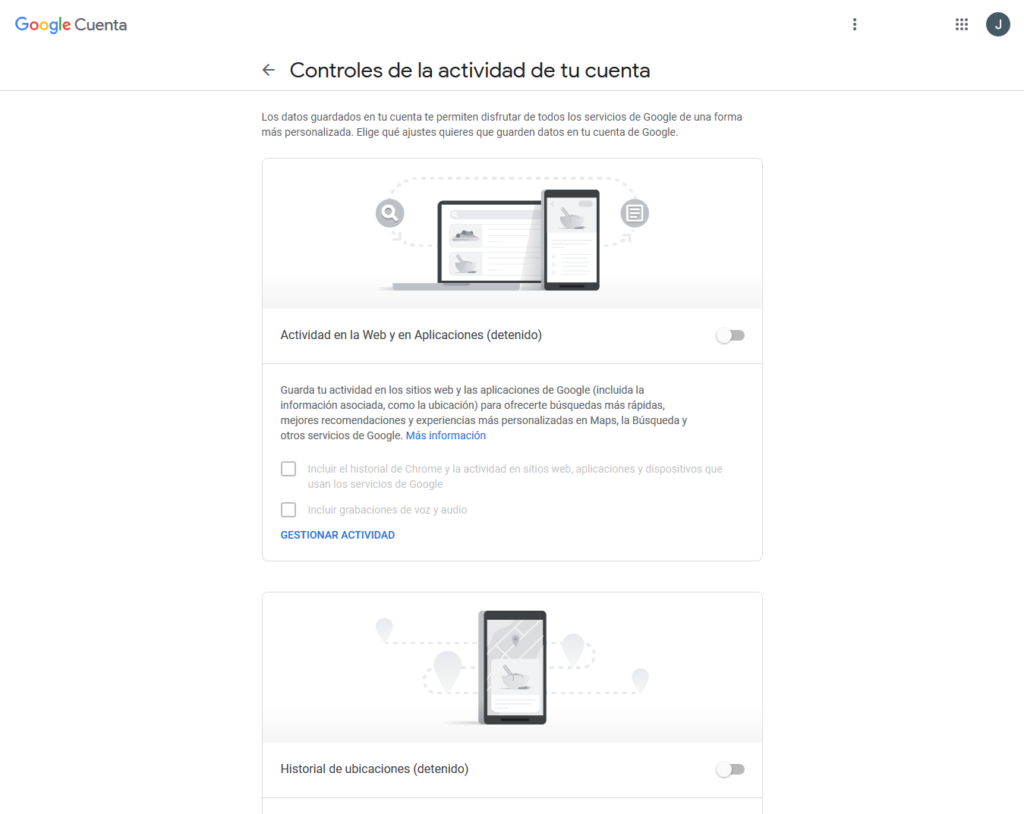 control de actividad de Google