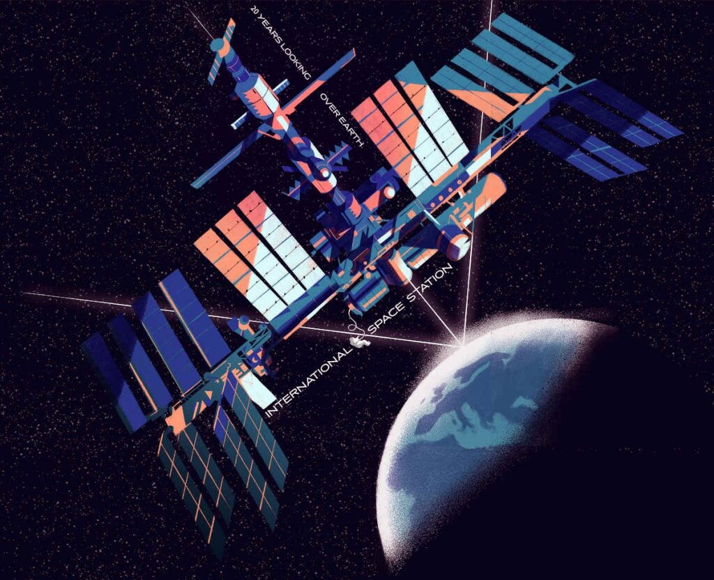 la estación espacial internacional conectada a la Tierra