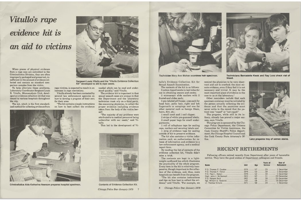 El Chicago Police Star, la publicación oficial del Departamento de Policía de Chicago, publicó una historia sobre Louis Vitullo y el kit de evidencia en enero de 1979.