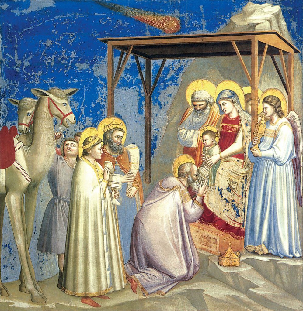 representación del cometa Halley en el cuadro de Giotto de los reyes magos