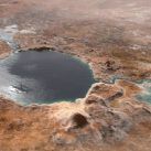 recreación del cráter Jezero con un río, un lago y un delta en Marte