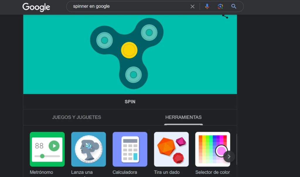 Spinner en Google y otros juegos online