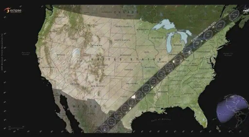 Eclipse de sol, mapa de la NASA